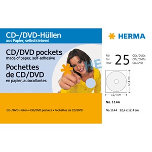 HERMA 1144 - Herma CD/DVD-Papierhüllen, weiß, 124 x 124 mm, 25 Stück