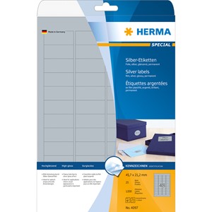 HERMA 4097 - Herma Etiketten, silber, 45,7 x 21,2 mm, 25 Blatt