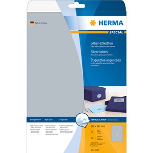 HERMA 4117 - Herma Etiketten, silber, 210 x 297 mm, 25 Blatt
