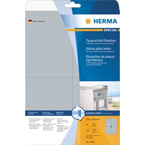 HERMA 4216 - Herma Typenschild Etiketten, silber, 105 x 148 mm, 25 Blatt