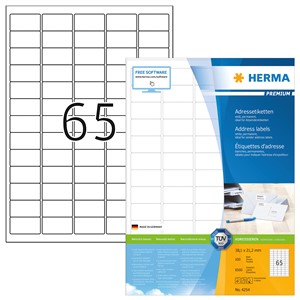 HERMA 4254 - Adressetiketten, weiß, 38,1x21,2 mm, 100 Blatt