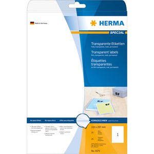 HERMA 4375 - Herma Transparente Etiketten, 210 x 297 mm, 25 Blatt