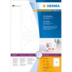 HERMA 4471 - Herma CD-Etiketten, weiß, Ø 116/41 mm, 100 Blatt