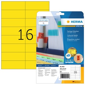 HERMA 4551 - Farbige Etiketten, gelb, 105 x 37 mm, 20 Blatt