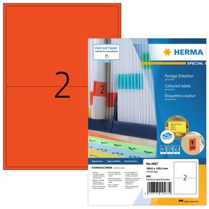 HERMA 4567 - Farbige Etiketten, rot, 199,6 x 143,5 mm, 100 Blatt