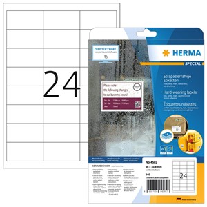 HERMA 4582 - Wetterfeste Folien-Etiketten A4, weiß, 66 x 33,8 mm, extrem stark haftend