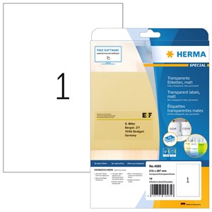 HERMA 4585 - Transparente Folien-Etiketten, matt, A4, 210 x 297 mm, wetterfest, permanent haftend