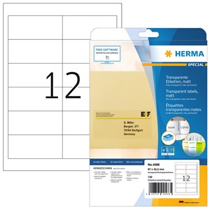 HERMA 4586 - Transparente Folien-Etiketten, matt, A4, 97 x 42,3 mm, wetterfest, permanent haftend