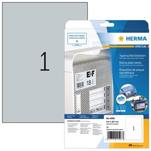 HERMA 4593 - Typenschild Etiketten, silber, 210 x 297 mm, 10 Blatt