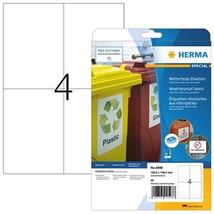 HERMA 4598 - Inkjet-Etiketten, weiß, 105,0 x 148,0 mm, 10 Blatt