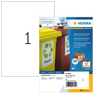 HERMA 4602 - Inkjet-Etiketten, weiß, 210,0 x 297,0 mm, 40 Blatt