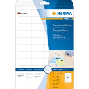 HERMA 4680 - Herma Transparente Etiketten, 48,3 x 25,4 mm, 25 Blatt