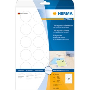 HERMA 4686 - Herma Transparente Etiketten, Ø 40 mm, 25 Blatt
