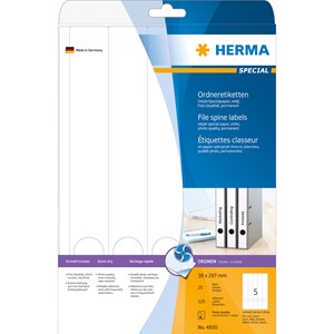 HERMA 4830 - Herma Inkjet Ordneretiketten, weiß, 38 x 297 mm, 25 Blatt