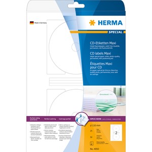 HERMA 4850 - Herma Inkjet CD-Etiketten, weiß, Ø 116/18,5 mm, 25 Blatt