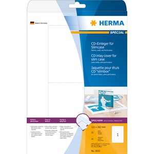 HERMA 5033 - Herma CD-Einleger, weiß, 121 x 242 mm, 25 Blatt