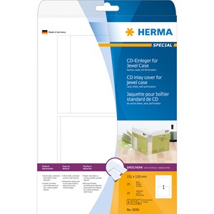 HERMA 5036 - Herma CD-Einleger, weiß, 151 x 118 mm, 25 Blatt