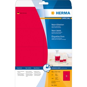 HERMA 5046 - Herma Neon-Etiketten, neon-rot, 99,1 x 67,7 mm, 20 Blatt
