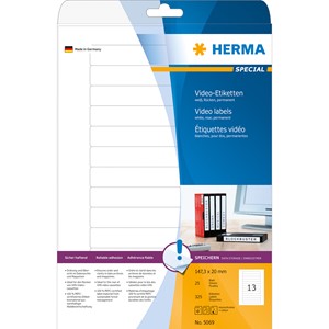 HERMA 5069 - Herma Video-Etiketten, weiß, 147,3 x 20 mm, 25 Blatt