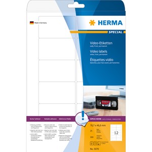 HERMA 5070 - Herma Video-Etiketten, weiß, 78,7 x 46,6 mm, 25 Blatt