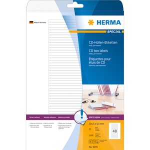 HERMA 5078 - Herma CD-Cover-Etiketten, weiß, 114,3 x 5,5 mm, 25 Blatt