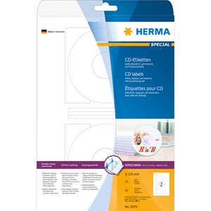 HERMA 5079 - Herma CD-Etiketten, weiß, Ø 116/41 mm, 25 Blatt