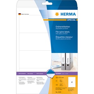 HERMA 5095 - Herma Ordner-Etiketten, weiß, 192 x 61 mm, 25 Blatt
