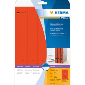 HERMA 5132 - Herma Ordner-Etiketten, rot, 38 x 297 mm, 20 Blatt