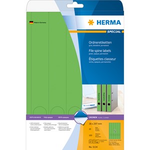 HERMA 5134 - Herma Ordner-Etiketten, grün, 38 x 297 mm, 20 Blatt
