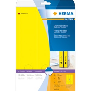 HERMA 5136 - Herma Ordner-Etiketten, gelb, 61 x 297 mm, 20 Blatt