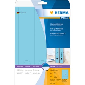 HERMA 5138 - Herma Ordner-Etiketten, blau, 61 x 297 mm, 20 Blatt