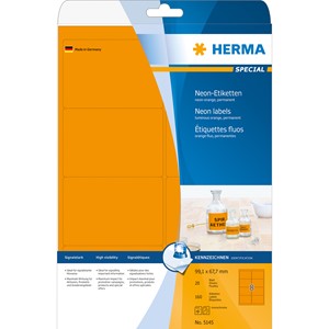 HERMA 5145 - Herma Neon-Etiketten, neon-orange, 99,1 x 67,7 mm, 20 Blatt