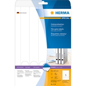HERMA 5158 - Herma Ordner-Etiketten, weiß, 34 x 297 mm, 25 Blatt