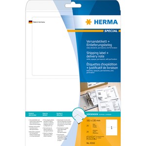 HERMA 8316 - Herma Versandetikett+Einliegerungsbeleg, weiß, 182 x 130 mm, 25 Blatt