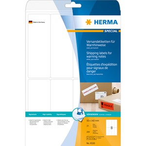 HERMA 8326 - Herma Etiketten für Versand- oder Warnhinweise, weiß, 50 x 142 mm, 25 Blatt