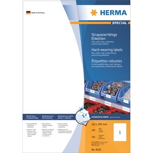 HERMA 8335 - Herma Strapazierfähige Etiketten, weiß, 210 x 297 mm, 100 Blatt