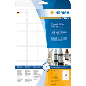 HERMA 8338 - Strapazierfähige Etiketten, weiß, 37 x 25 mm, 25 Blatt