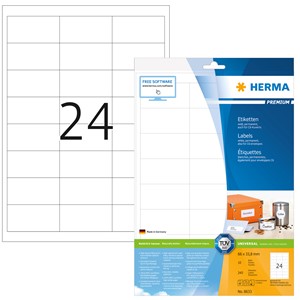 HERMA 8633 - Herma Universal-Etiketten, weiß, 66 x 33,8 mm, 10 Blatt