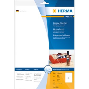 HERMA 8895 - Herma Hochglanz-Inkjet-Etiketten, weiß, 210 x 297 mm, 10 Blatt