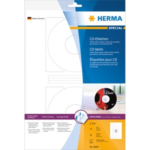 HERMA 8900 - Herma Inkjet CD-Etiketten, weiß, Ø 116/41 mm, 10 Blatt