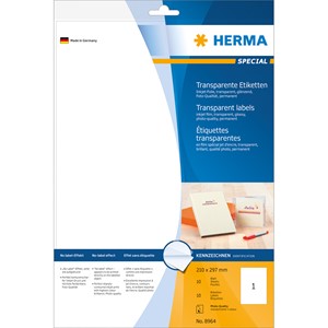 HERMA 8964 - Herma Transparente Inkjet Folien-Etiketten, transparent, 210 x 297 mm, 10 Blatt