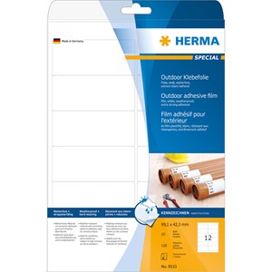 HERMA 9533 - Herma Outdoor Etiketten, weiß, 99,1 x 42,3 mm, 10 Blatt