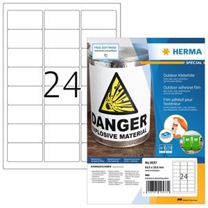HERMA 9537 - Outdoor Etiketten, weiß, 63,5 x 33,9 mm, 40 Blatt
