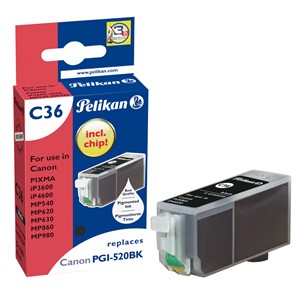 Pelikan 4103239 - C36 Tintenpatrone, schwarz, ersetzt Canon PGI-520BK
