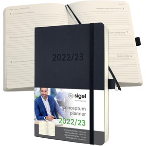 SIGEL C2306 - Terminplaner Wochenkalender Conceptum 2022/2023, 18 Monate, ca. A5, Softcover, schwarz