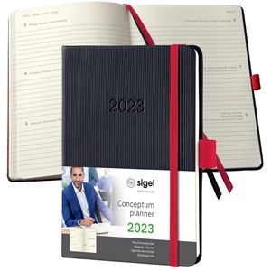 SIGEL C2309 - Terminplaner Wochenkalender Conceptum 2023, ca. A6, Hardcover, schwarz, rot