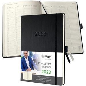 SIGEL C2318 - Planungsbuch Terminplaner Wochenkalender Conceptum 2023, A4+, Hardcover, schwarz