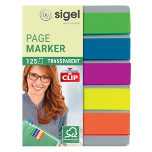 Sigel HN610 - Haftmarker Film mit Clip, mini, 5 Farben auf Karte mit Clip in edler Edelstahl-Optik