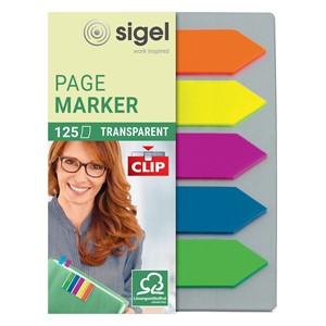 Sigel HN611 - Haftmarker Film mit Clip, Pfeil, 5 Farben auf Karte mit Clip in edler Edelstahl-Optik