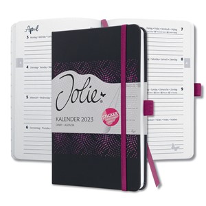 SIGEL J3213 - Wochenkalender Jolie 2023, schwarz/pink, ca. A5, Hardcover, mit Stickerbogen